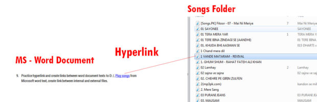 hyperlink from word text to songs folder