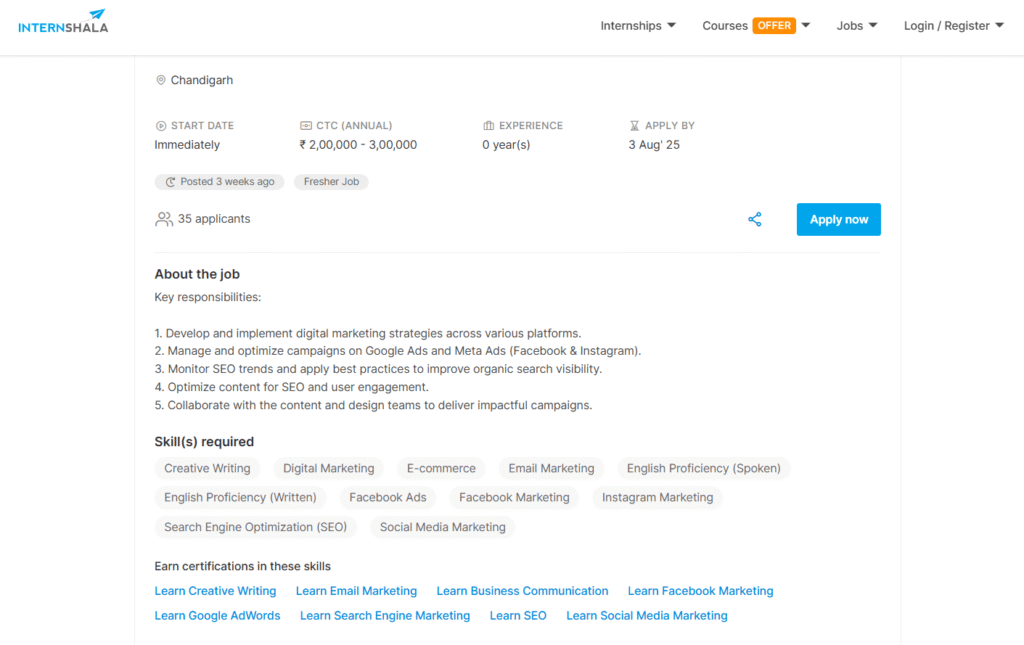 This is 4th sample screenshot used to illustrate whether a degree is required for a job in digital marketing for fresher. 