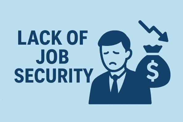 A freelancer working at a laptop, concerned about unstable income and planning financial security