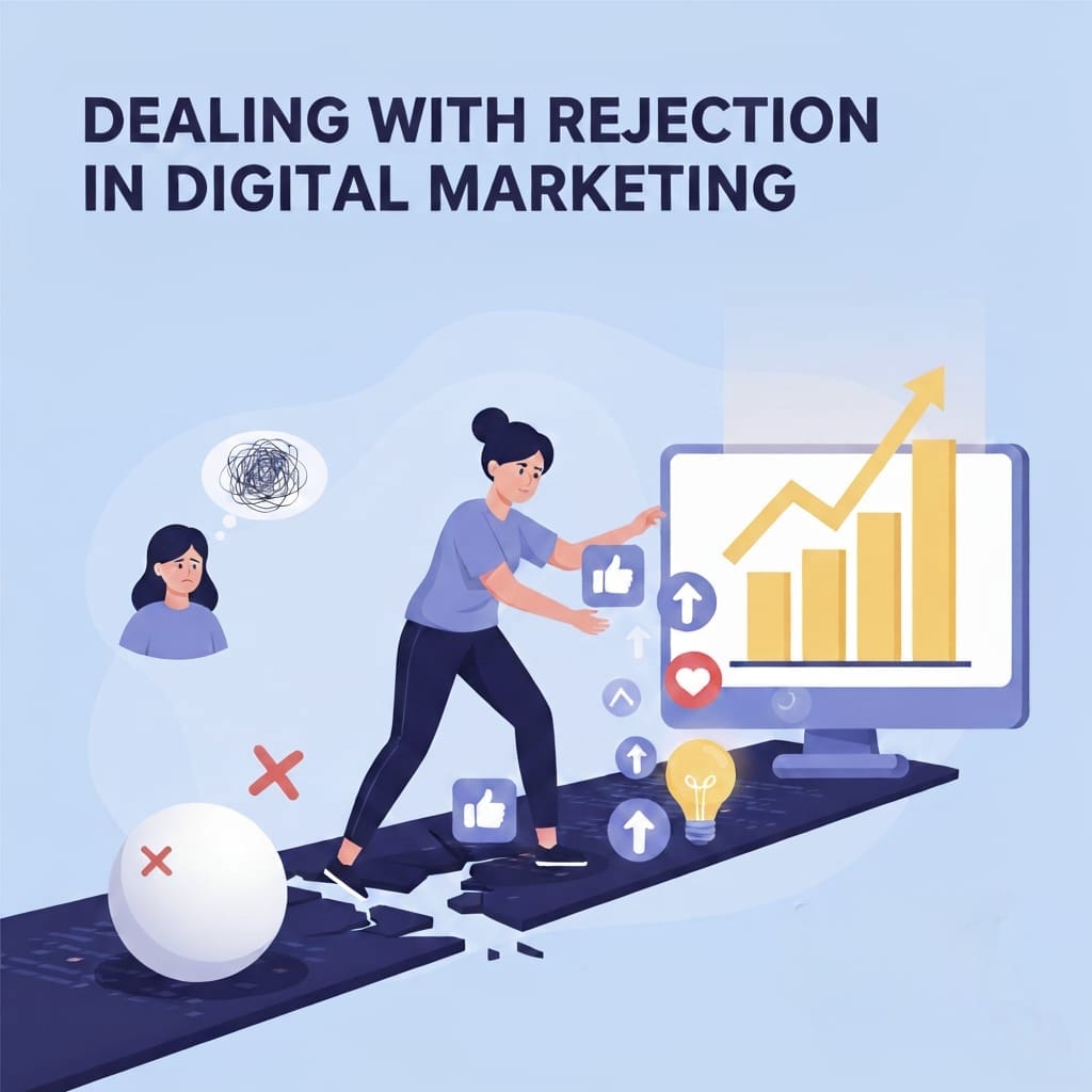 A freelancer sitting with a laptop, looking calm and motivated after facing rejection, using feedback to improve proposals and grow stronger in freelancing