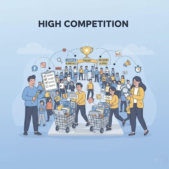 A professional freelancer facing high competition online, standing out with skills, branding, and a strong portfolio to succeed in a crowded marketplace